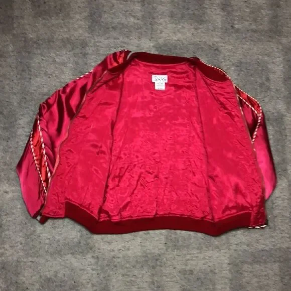 RARE 1980’s JouJou Bomber | Bright Red Rayon with Embroidery | Size M - Picture 6 of 16